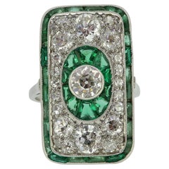 Art Deco Emerald and Diamond Tablet Ring
