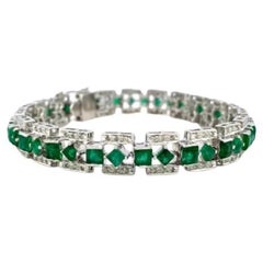 Art Deco Emerald and Diamond Tennis Bracelet Made in Sterling Silver