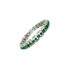 Art Deco Style Emerald and Diamond Tennis Bracelet for Mom Gift in 925 Silver