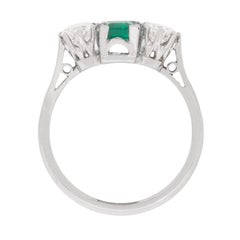 Art Deco Emerald and Diamond Three-Stone Engagement Ring, circa 1920s
