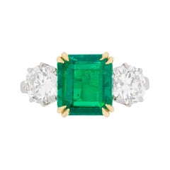 Art Deco Emerald and Diamond Three-Stone Ring, circa 1930s