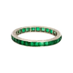 Antique Art Deco Emerald and Engraved Platinum Full Eternity Band