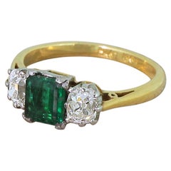 Art Deco Emerald and Old Mine Cut Diamond Trilogy, circa 1920