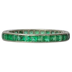 Art Deco Emerald and Platinum Eternity Band