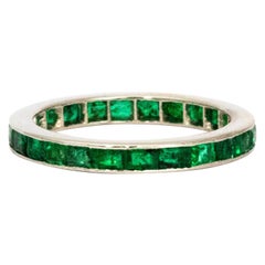 Art Deco Emerald and Platinum Full Eternity Band