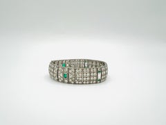 Art Deco Emerald and White Diamond Bracelet in Platinum