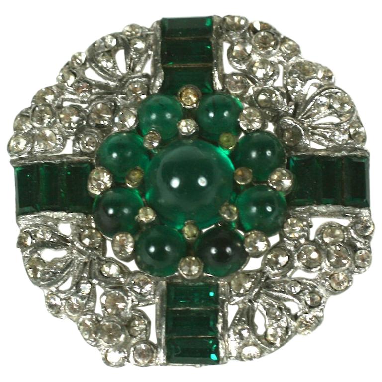 Art Deco Emerald Cab Brooch For Sale