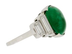 Art Deco Emerald Cabochon and Diamond Ring, circa 1935