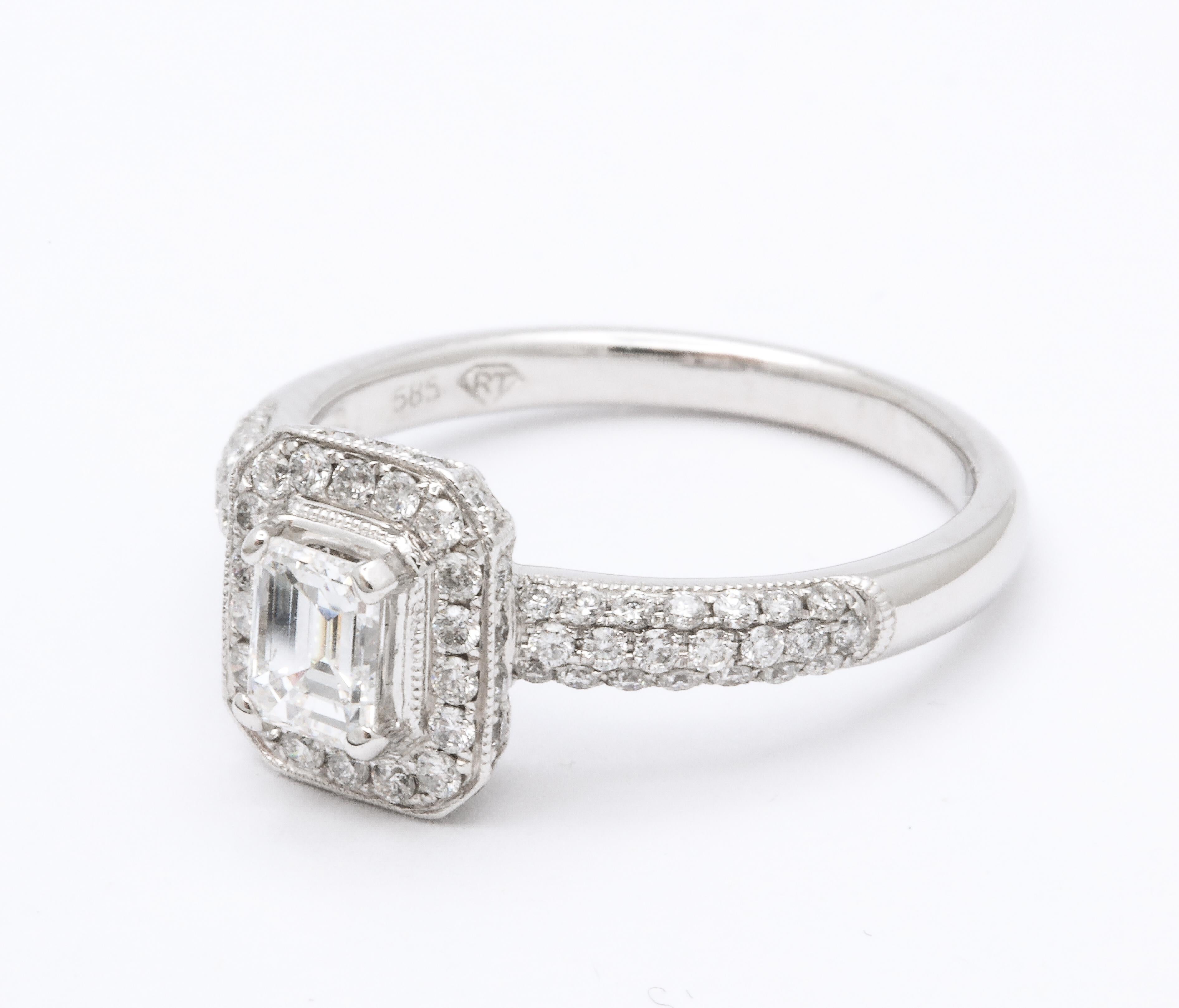 Emerald Cut Diamond and 18k White Gold Engagement Ring For Sale 6