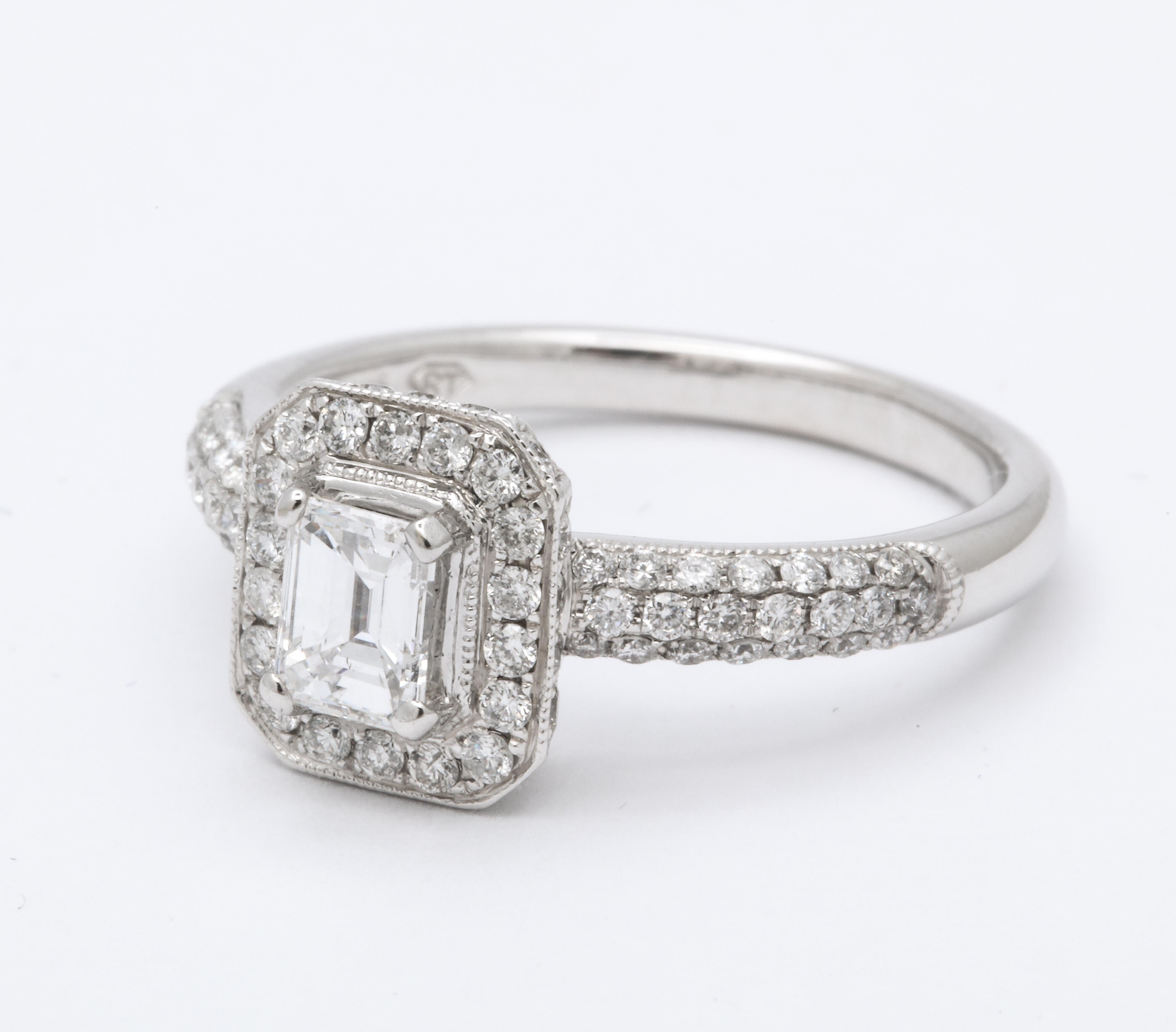 Emerald Cut Diamond and 18k White Gold Engagement Ring For Sale 2