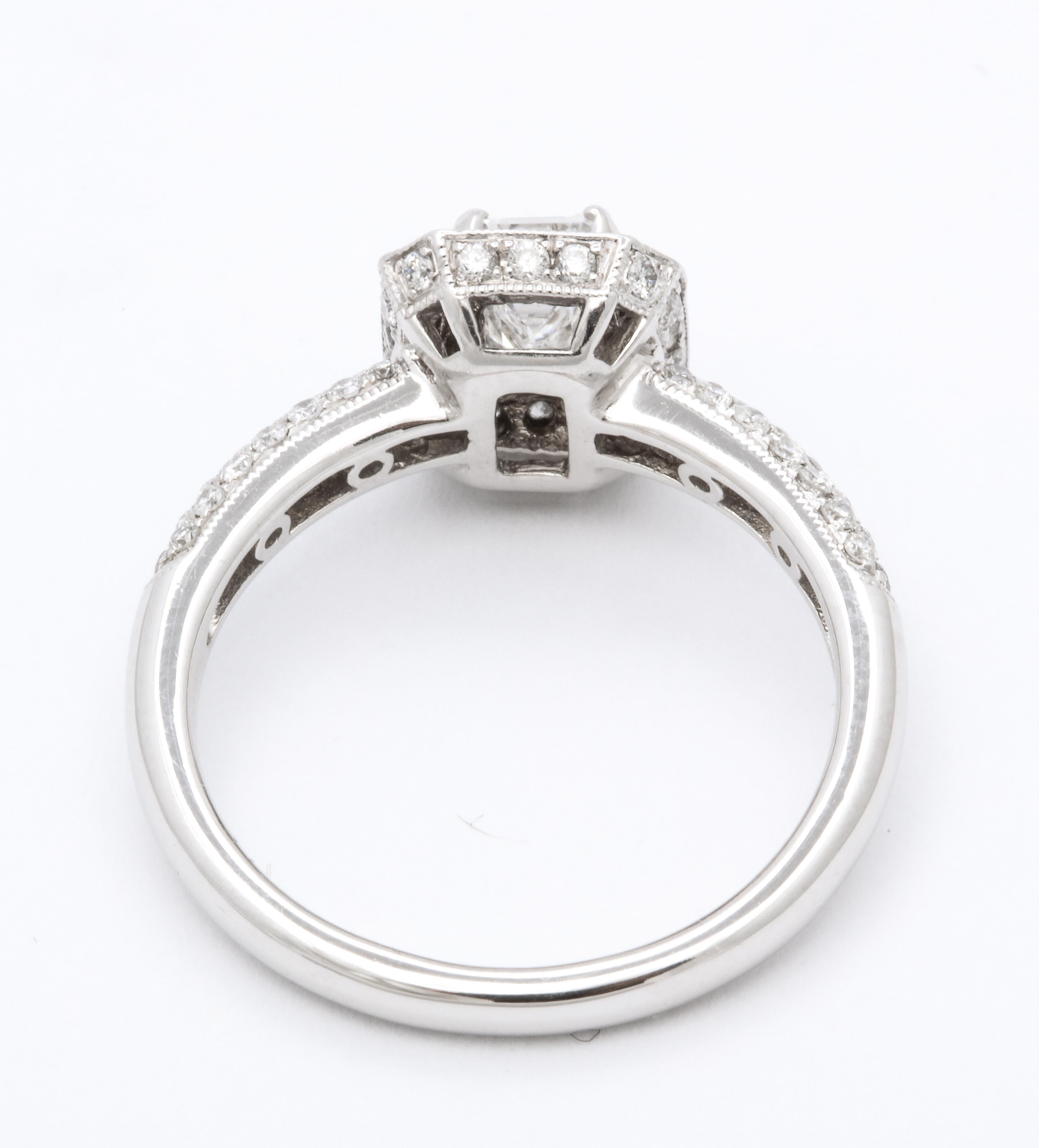 Emerald Cut Diamond and 18k White Gold Engagement Ring For Sale 3