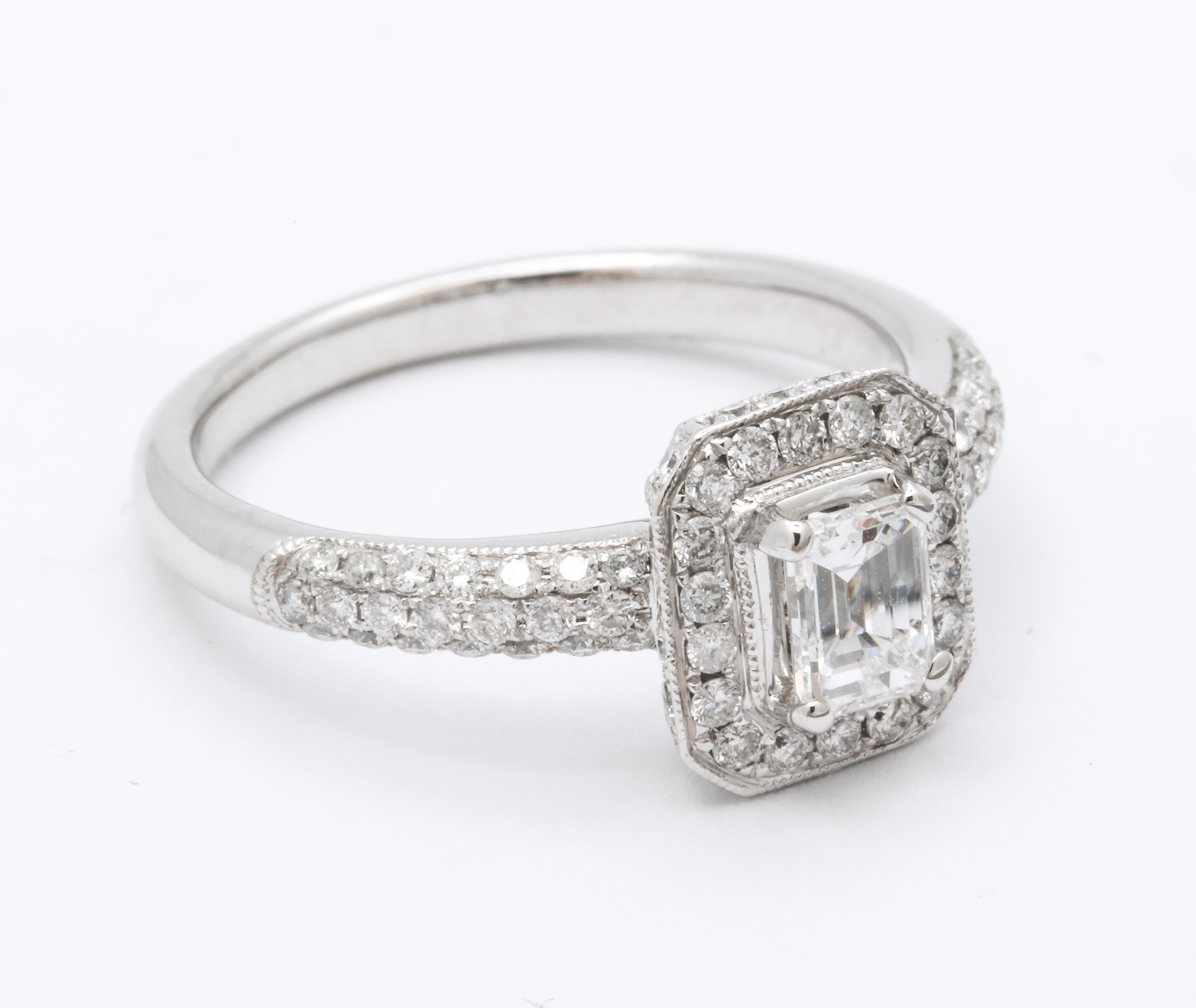 Emerald Cut Diamond and 18k White Gold Engagement Ring For Sale 4