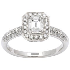 Vintage Emerald Cut Diamond and 18k White Gold Engagement Ring