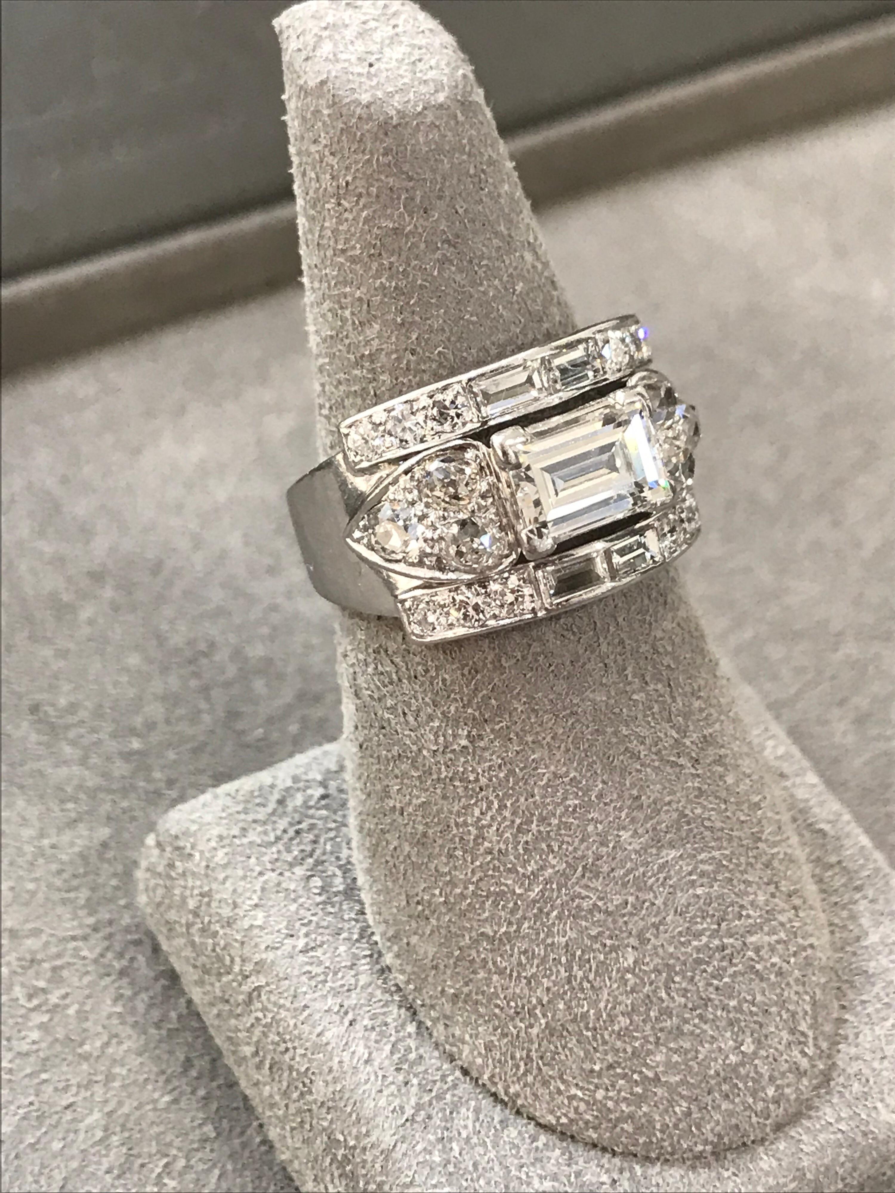 Art Deco Emerald Cut Diamond Gold Ring 1