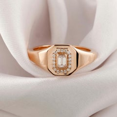 18K Rose Gold Emerald-Cut Diamond Halo Signet Ring