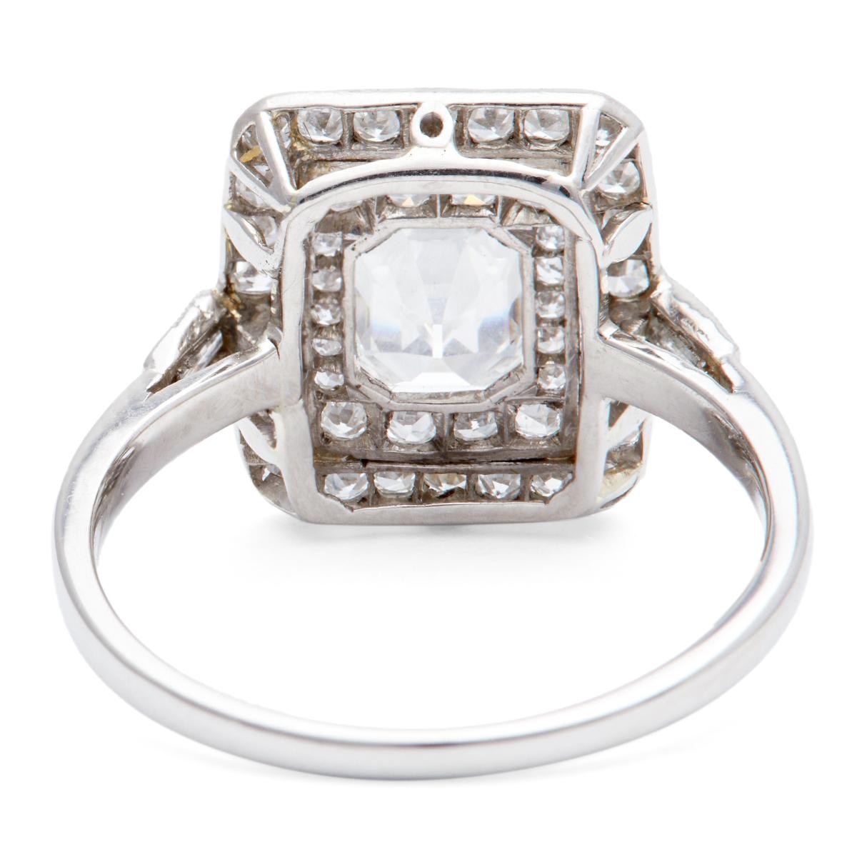 Art Deco Emerald Cut Diamond Platinum Dinner Ring For Sale 2