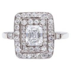Art Deco Emerald Cut Diamond Platinum Dinner Ring