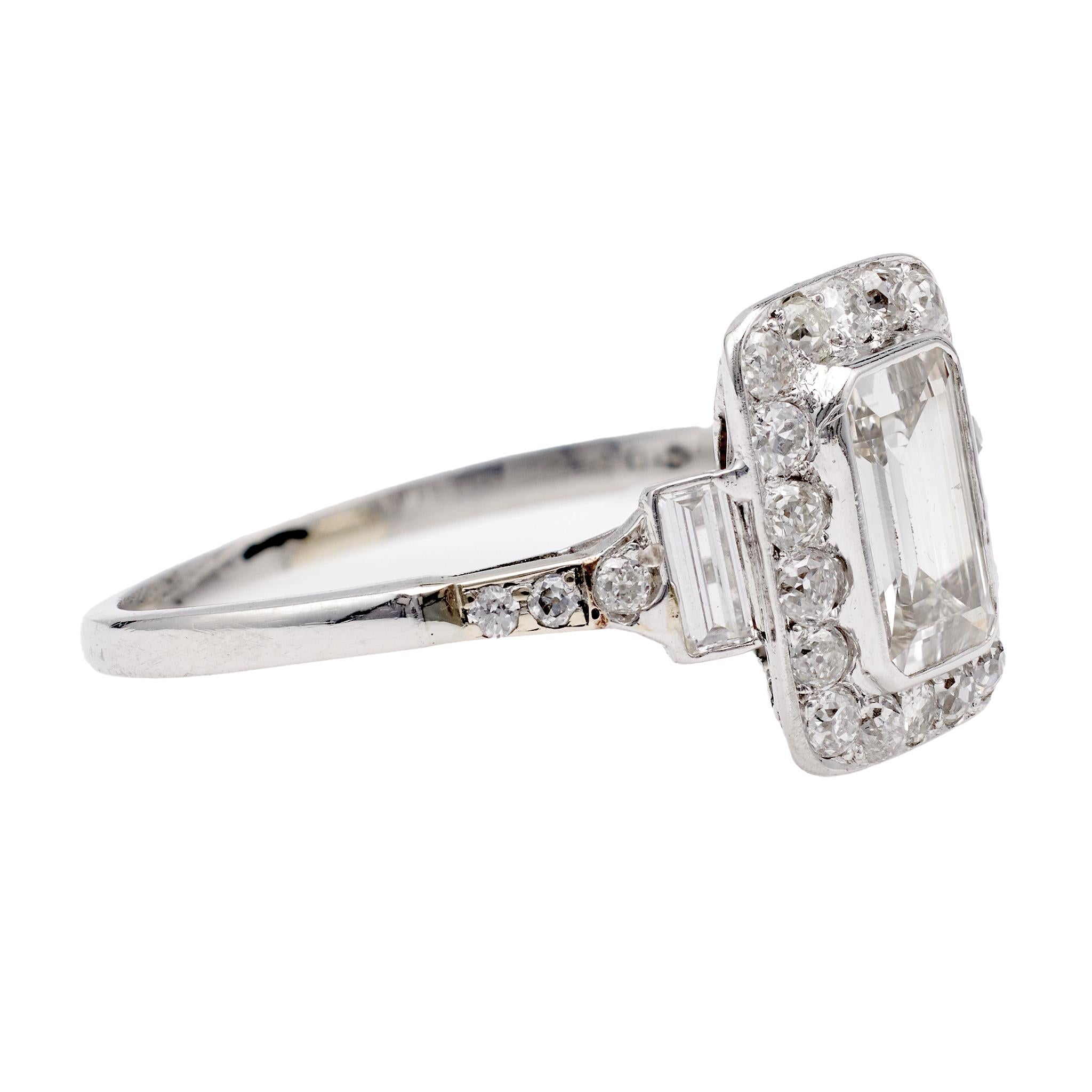 Art Deco Emerald Cut Diamond Platinum Ring For Sale 1