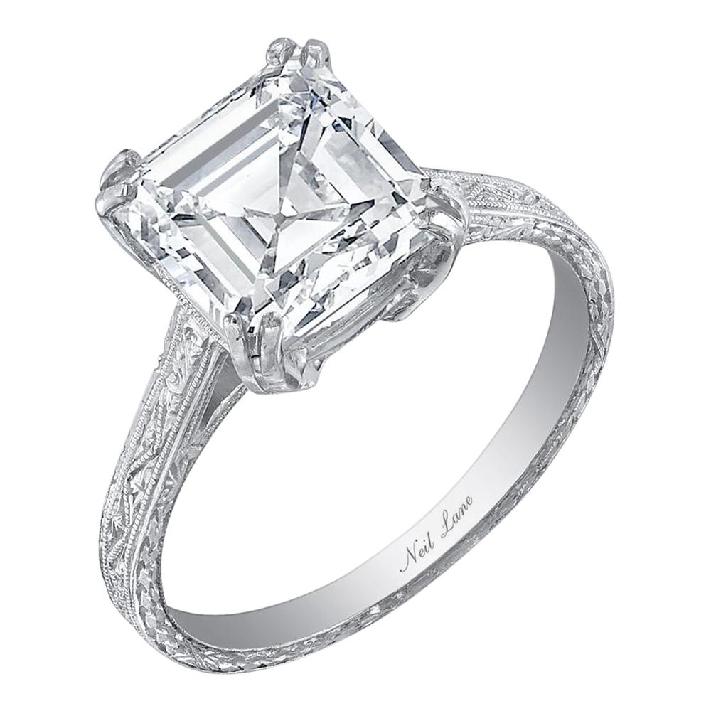 Neil Lane Couture Art Deco Emerald-Cut Diamond, Platinum Ring For Sale