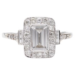 Vintage Art Deco Emerald Cut Diamond Platinum Ring