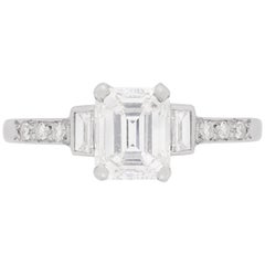 Art Deco Emerald Cut Diamond Solitaire Engagement Ring, circa 1940s