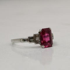 Art Deco Emerald Cut Ruby w/ Baguette Cut Diamonds Platinum Ring R-923PCF-N65