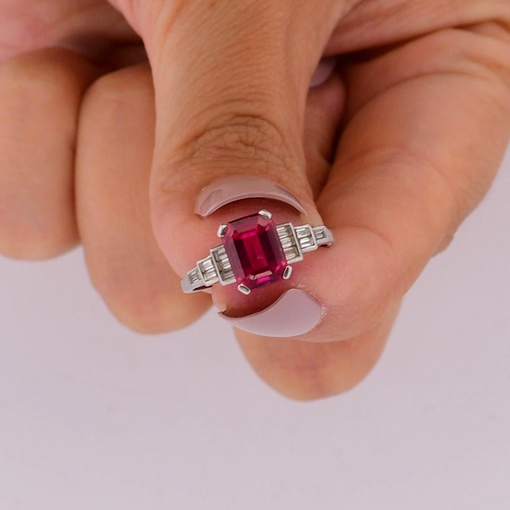 Art Deco Emerald Cut Ruby w/ Baguette Cut Diamonds Platinum Ring R-923PCF-N65 5