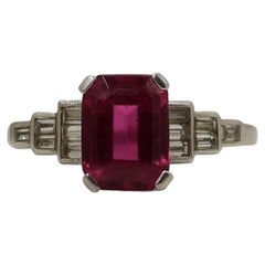 Art Deco Emerald Cut Ruby w/ Baguette Cut Diamonds Platinum Ring R-923PCF-N65