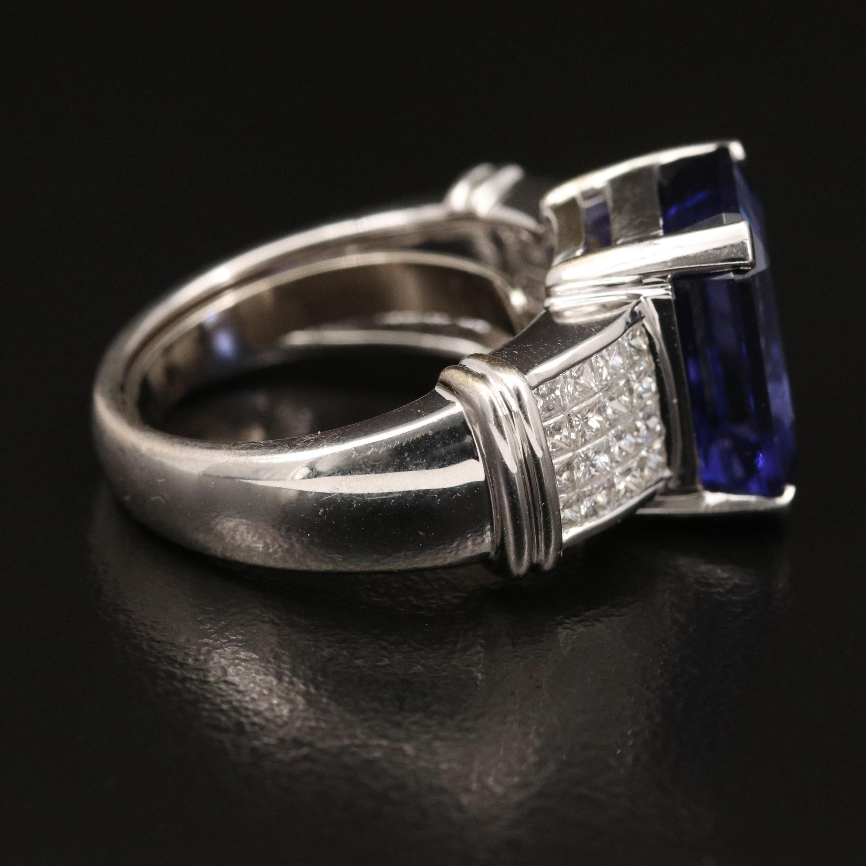 For Sale:  Art Deco Emerald Cut Tanzanite Engagement Ring, Halo Diamond Wedding Ring 4