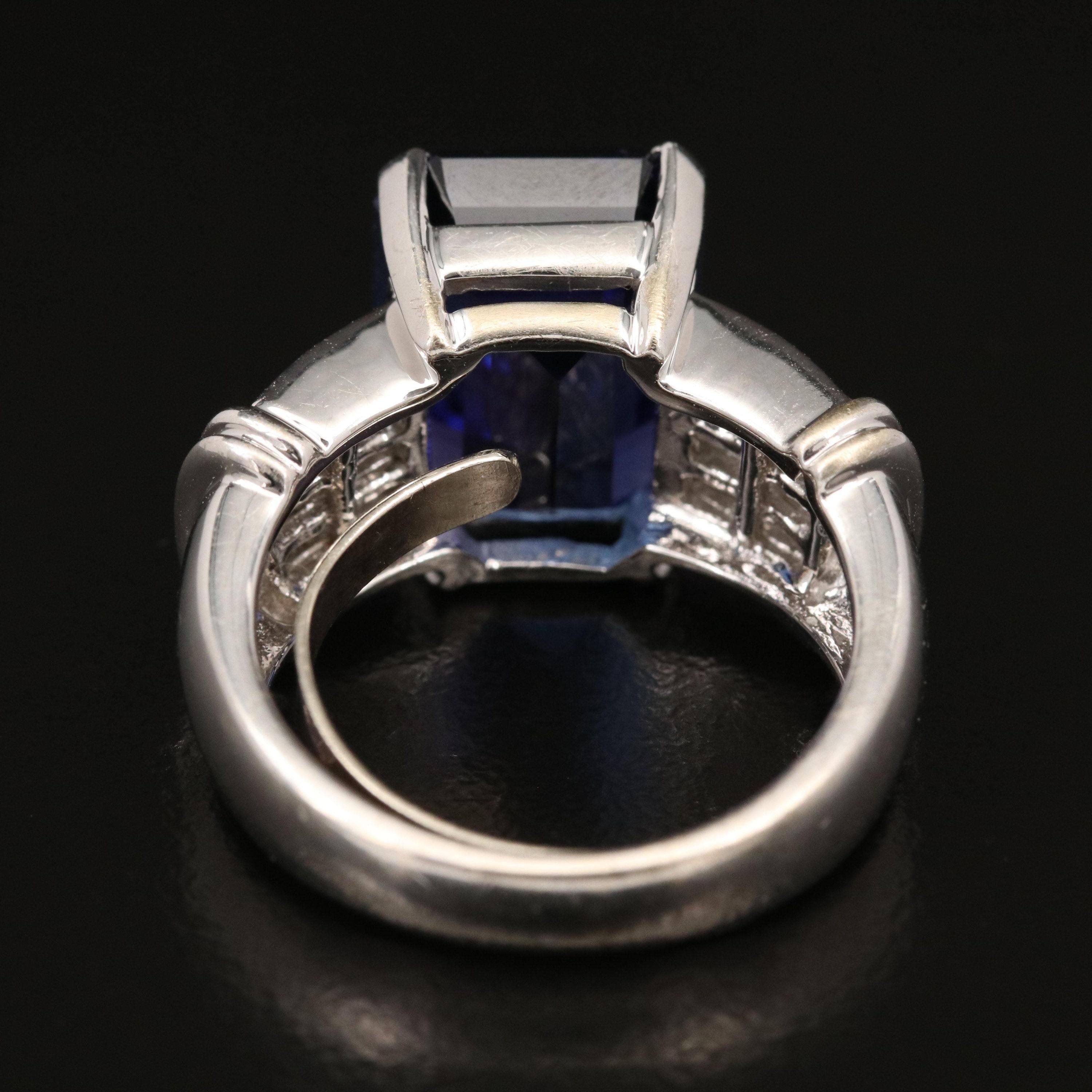 For Sale:  Art Deco Emerald Cut Tanzanite Engagement Ring, Halo Diamond Wedding Ring 5