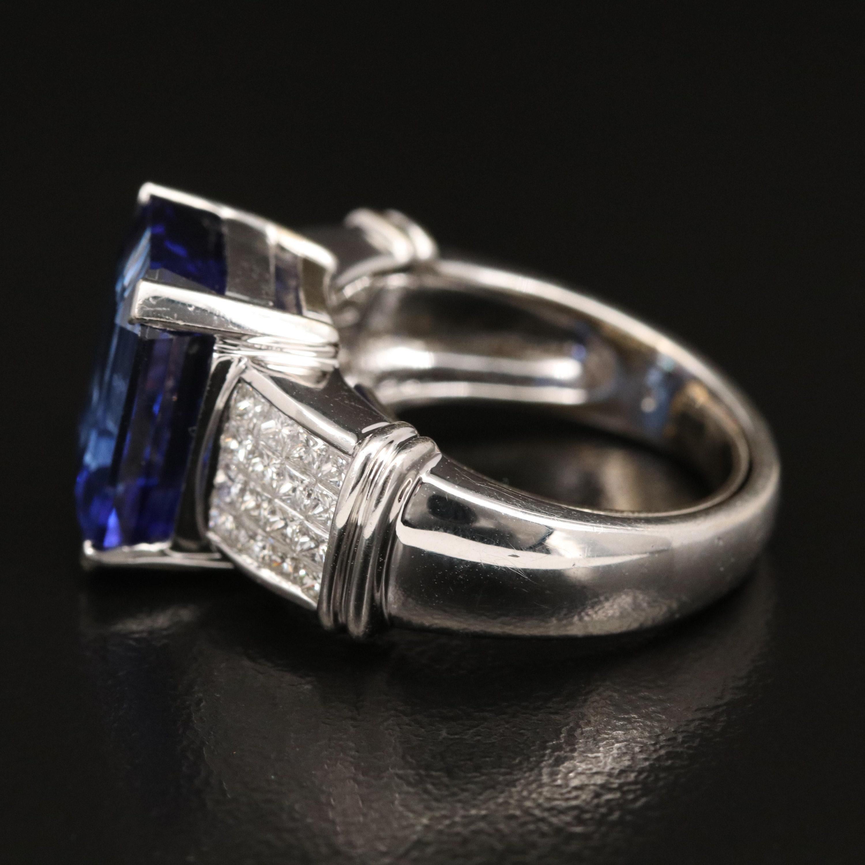 For Sale:  Art Deco Emerald Cut Tanzanite Engagement Ring, Halo Diamond Wedding Ring 6
