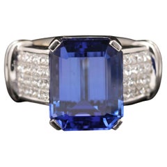Art Deco Emerald Cut Tanzanite Engagement Ring, Halo Diamond Wedding Ring