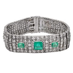 Art Deco emerald diamond 14k white gold bracelet
