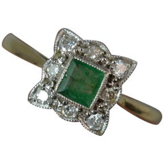 Art Deco Emerald Diamond 9 Carat Gold Cluster Ring