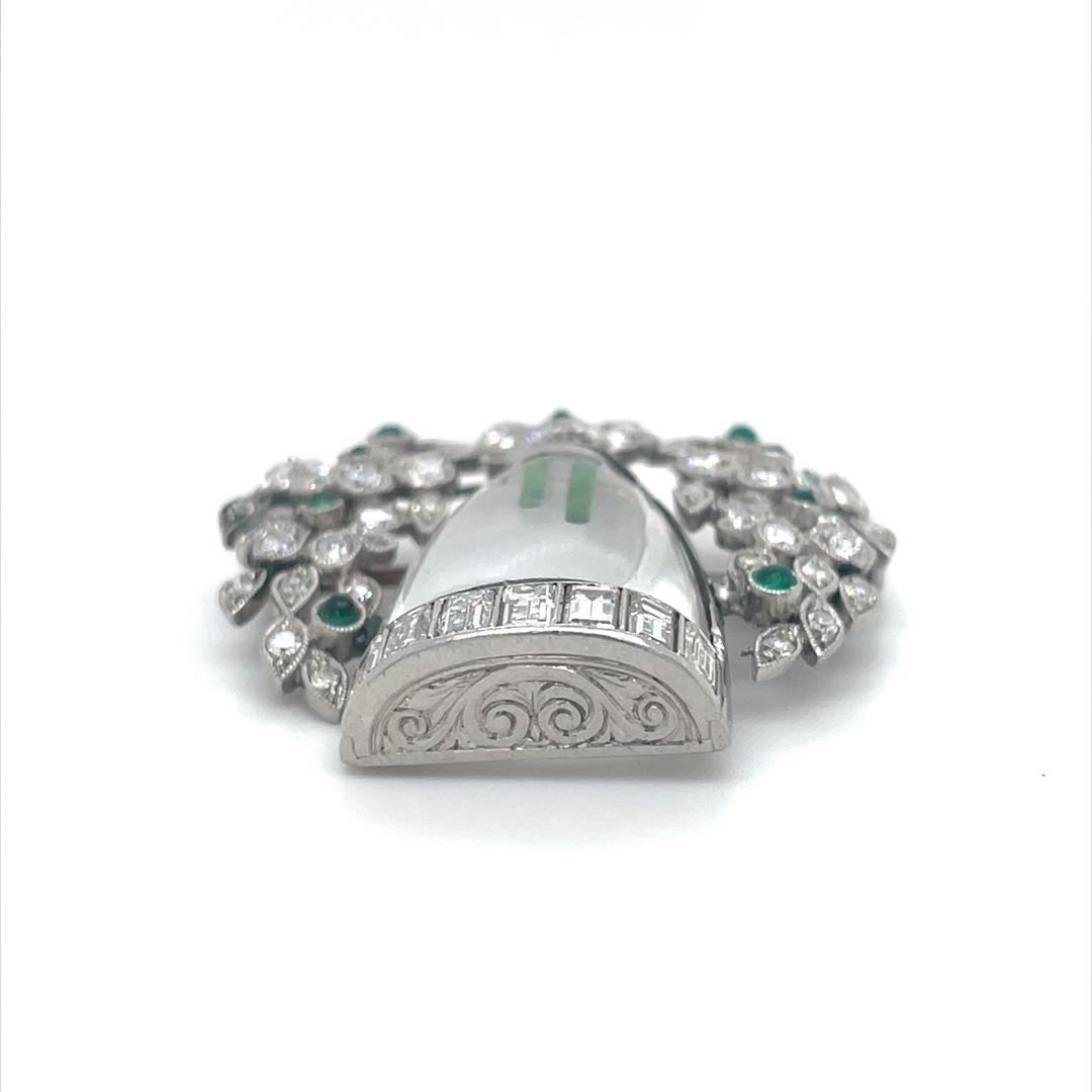 Women's or Men's Art Deco Emerald Diamond and Crystal Flower Vase Platinum Brooch For Sale