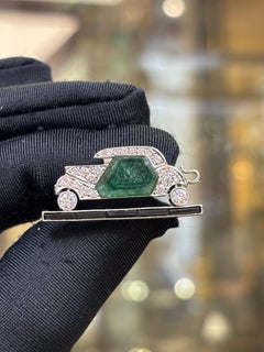 Art Deco Emerald Diamond and Onyx Car Brooch