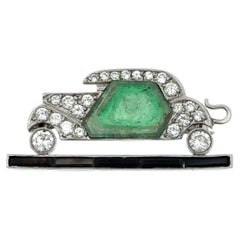 Art Deco Emerald Diamond and Onyx Car Brooch