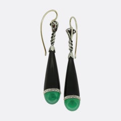 Art Deco Emerald Diamond and Onyx Drop Earrings
