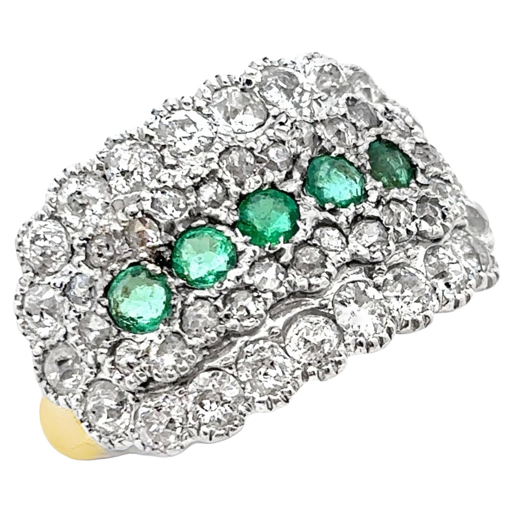 Art Deco Emerald 
Diamond Band Ring For Sale