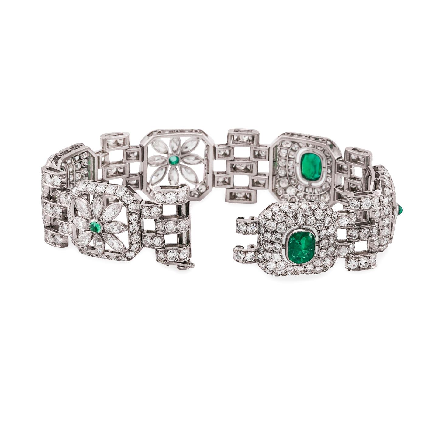 Art Deco Emerald Diamond Bracelet In Good Condition In Dallas, TX