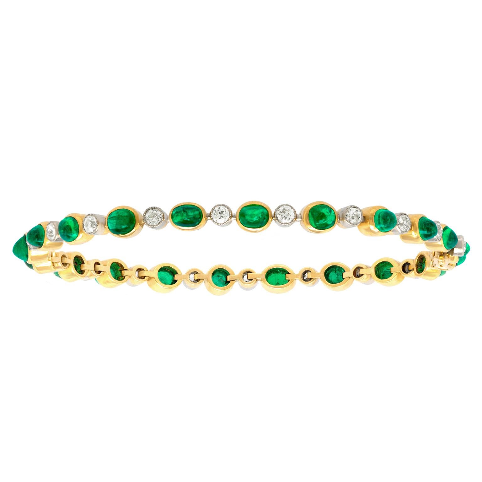 Women's or Men's Art Deco Emerald & Diamond Bracelet For Sale