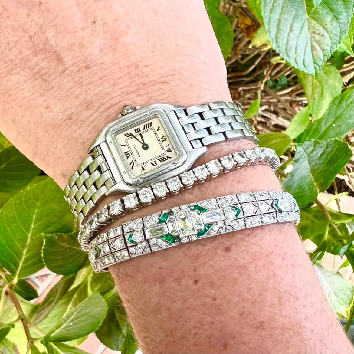 Art Deco Emerald Diamond Bracelet For Sale 1