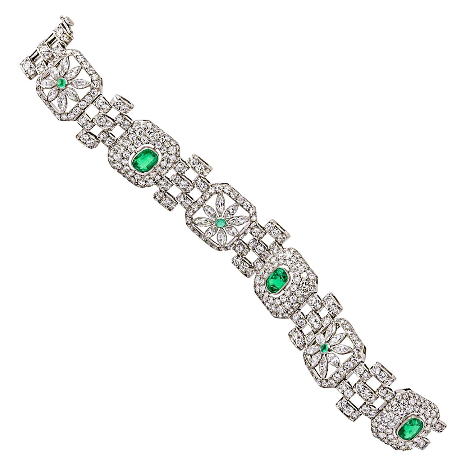 Art Deco Emerald Diamond Bracelet