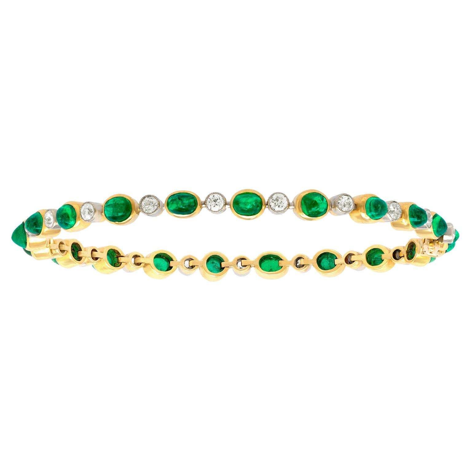 Art Deco Emerald & Diamond Bracelet For Sale