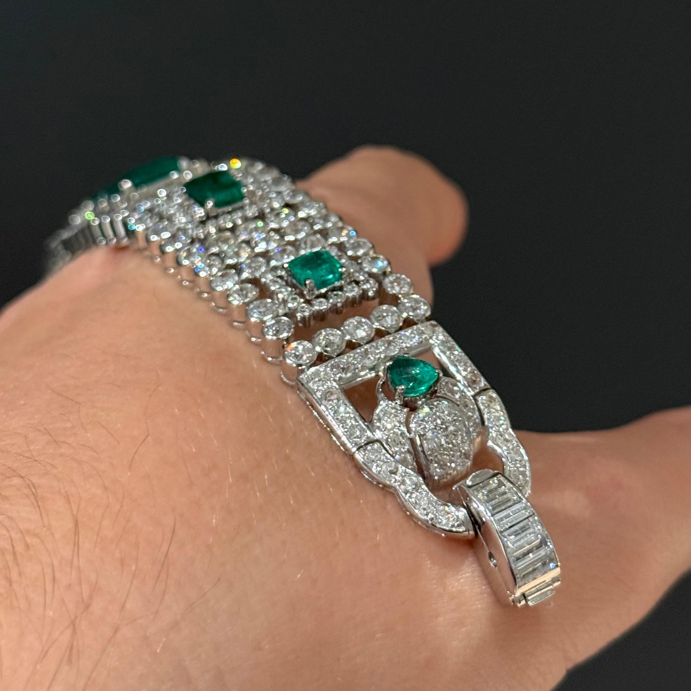 Art Deco Smaragd Diamant Schnalle Honeycomb Armband Platin Frankreich Französisch 1930er Jahre im Angebot 2