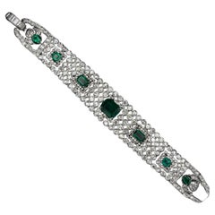 Art Deco Smeraldo Diamante Fibbia Bracciale a nido d'ape Platino Francia Francia anni '30