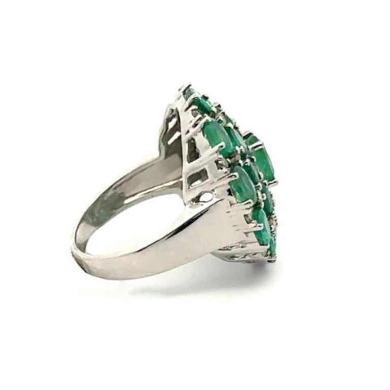 For Sale:  Art Deco Emerald Diamond Cluster Big Cocktail Ring in Sterling Silver 4