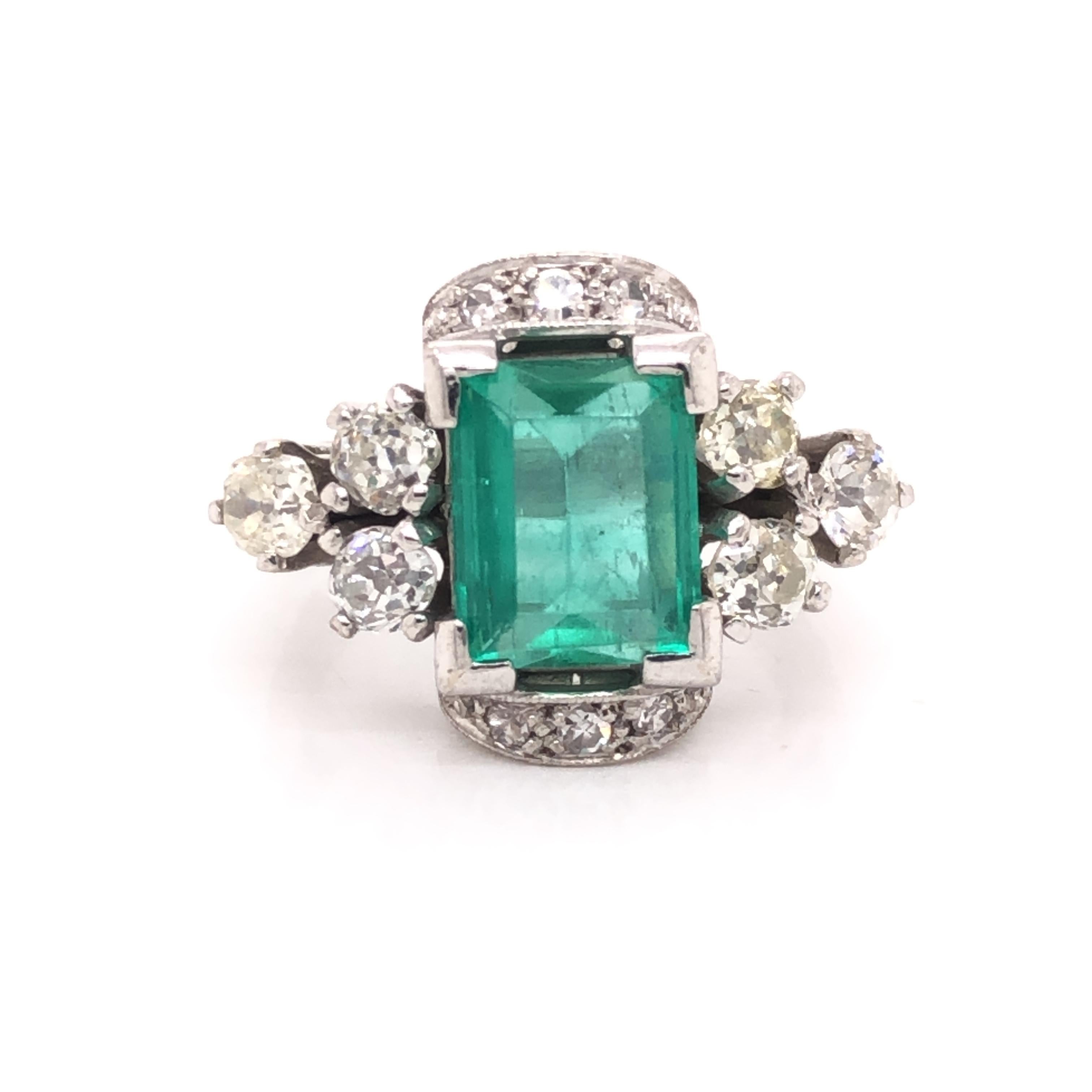Art Deco Emerald & Diamond Cocktail Ring 1