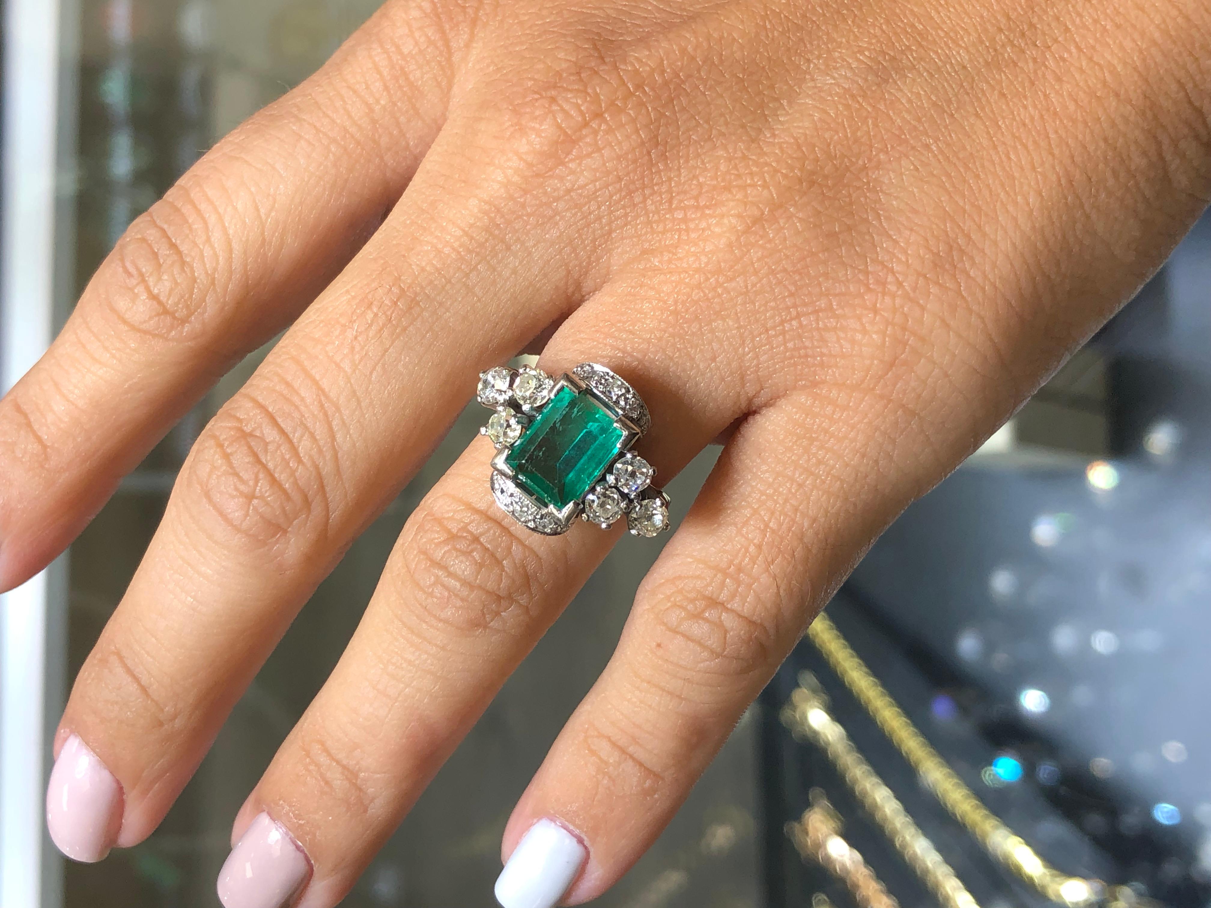Art Deco Emerald & Diamond Cocktail Ring 2