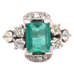 Antique Art Deco Emerald & Diamond Cocktail Ring